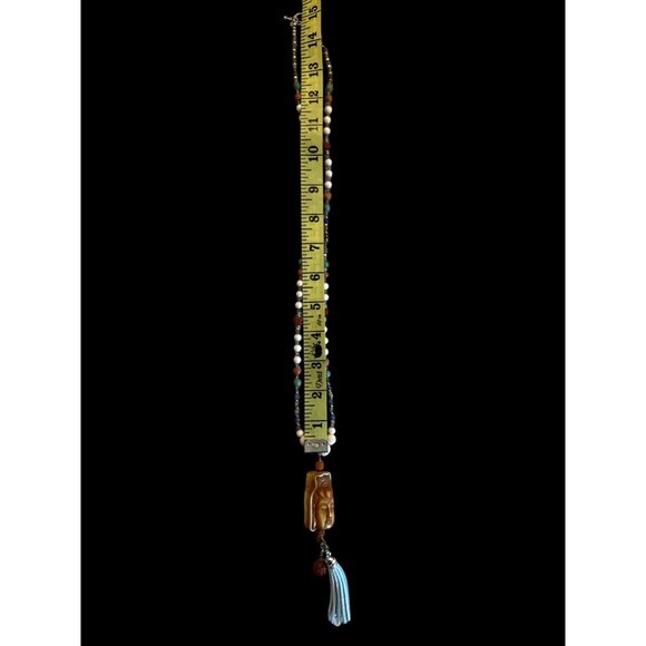 Handmade Buddha Pendant Beaded Necklace With White & Multicolor Beads 21 Inches - Picture 5 of 5